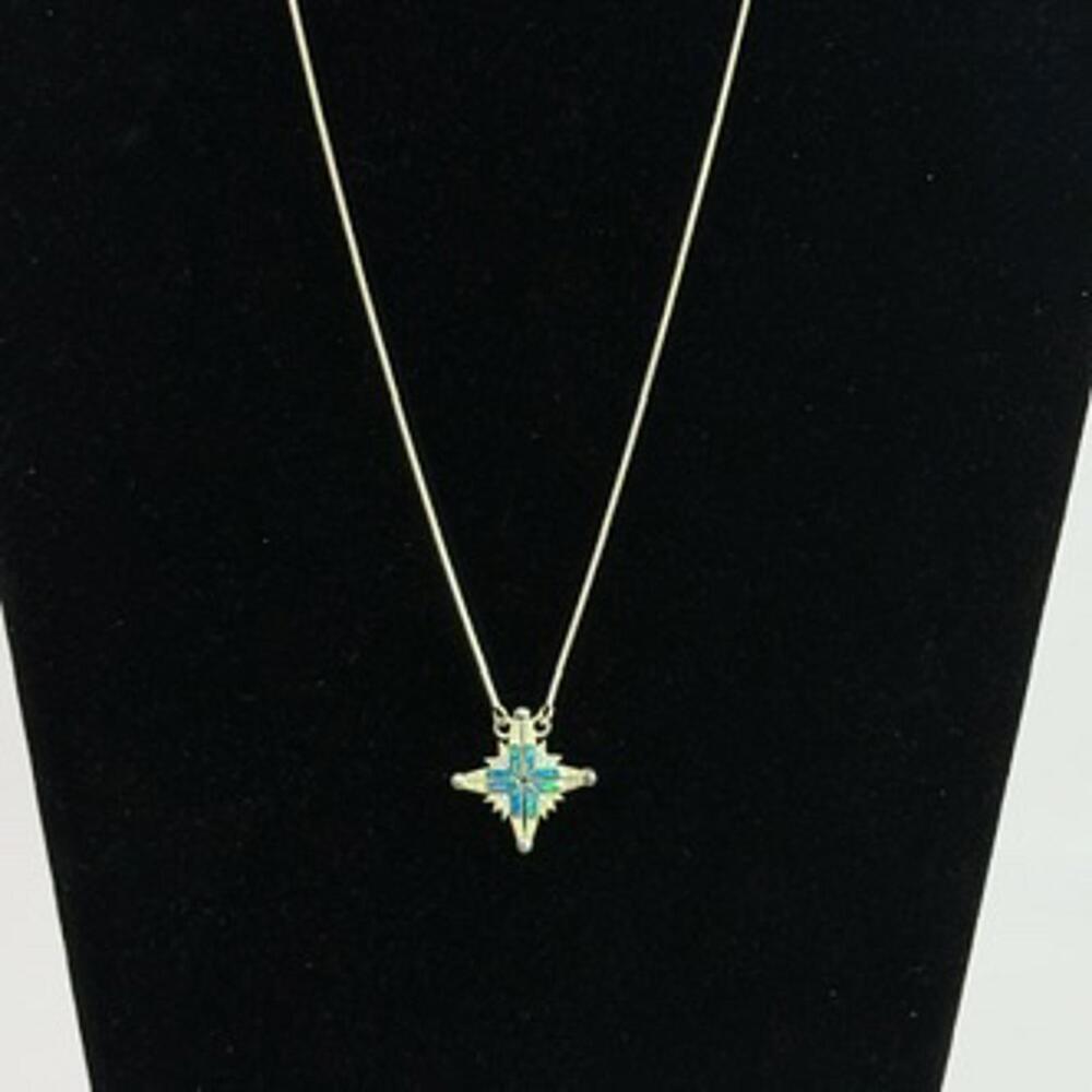 925 Sterling Silver Opening Necklace – “Star of Bethlehem” Blue Opal – 2 in 1